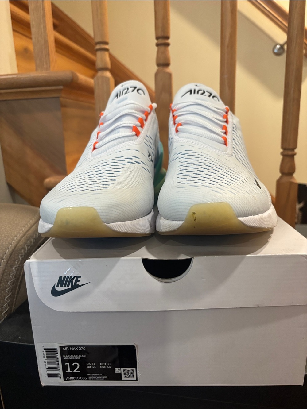 Nike Air Max 270 Men's Sneakers - White with Orange Accents